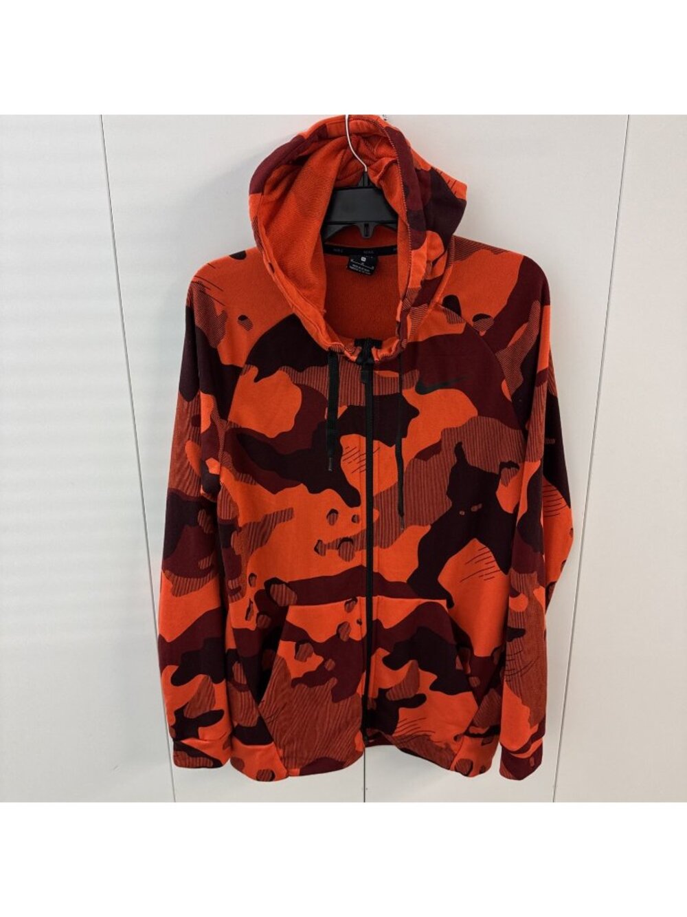 Nike Sportswear Club Hoodie M Full Zip Fleece Orange Camo BV2718-891 Dri Fit